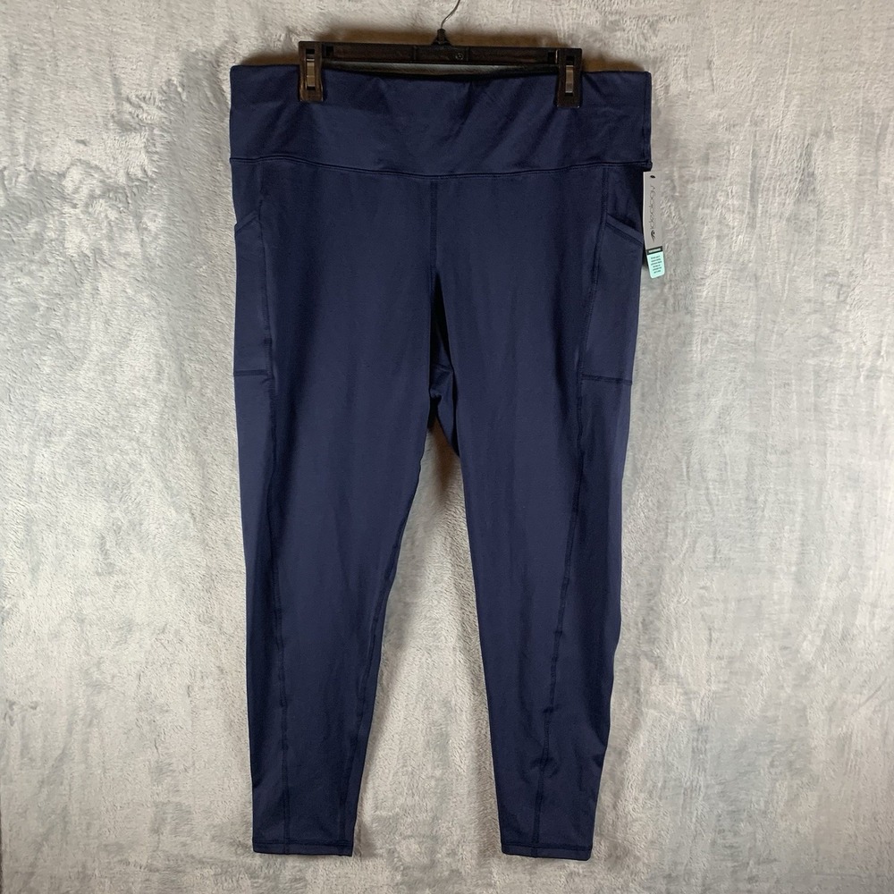 Ideology Womens Leggings 2X 7/8 Length High Rise Navy Pockets Performance Gym